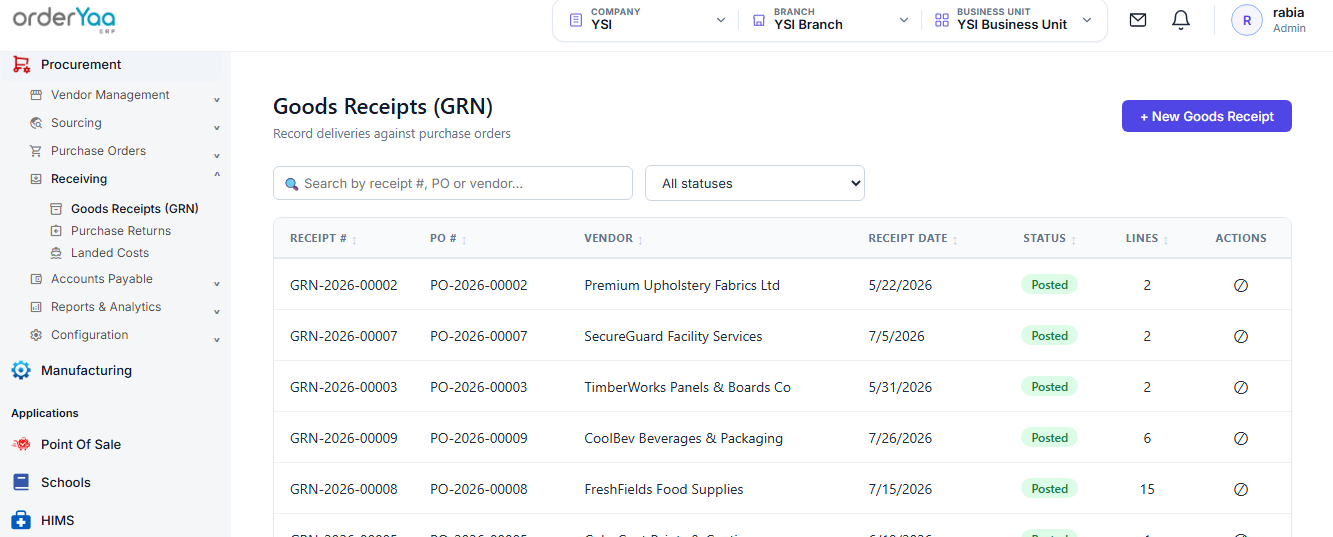 Goods Receipts (GRN)