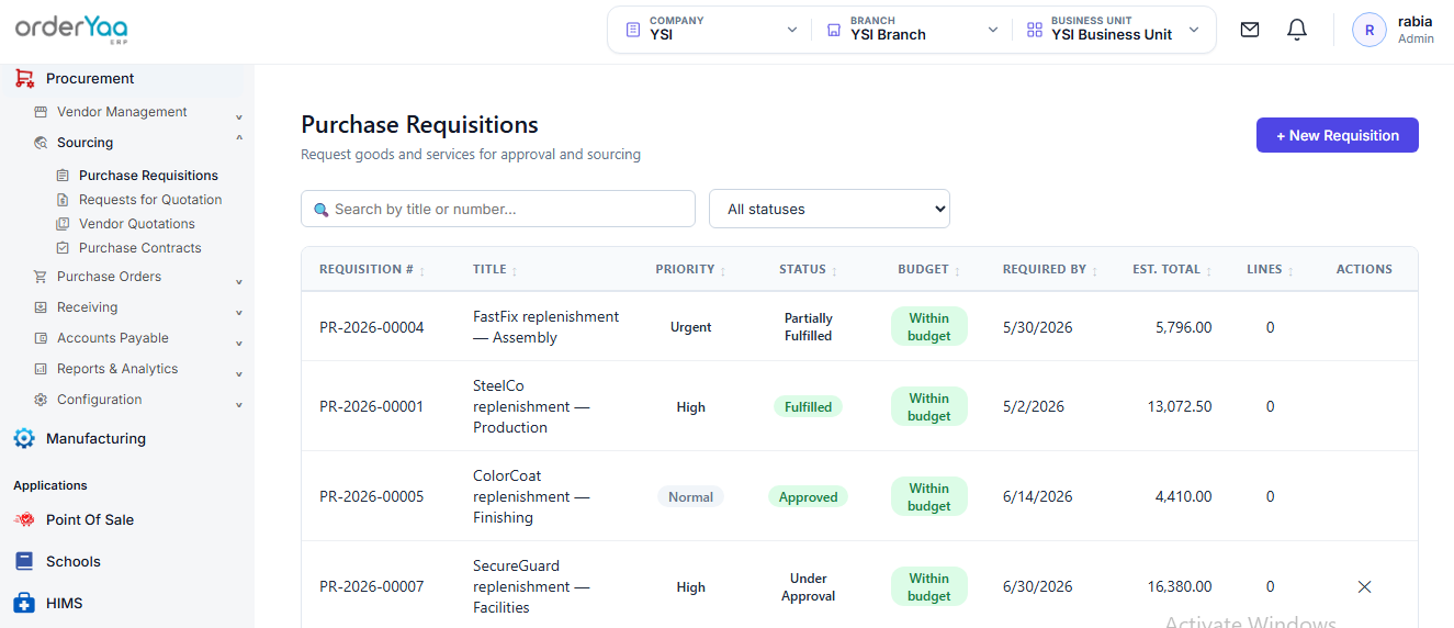 Purchase Requisitions