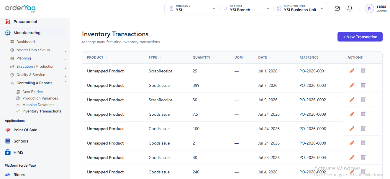 Inventory Transactions